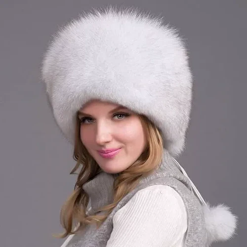 100% Natural Fox Fur Hat Women Cap Thick Fur Cap Winter Warm Hat Female Fashion For Women Hat With Earmuffs Hat - Image 2