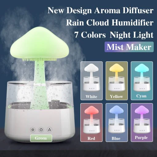 2-in-1 Desk Light Humidifier Rain Cloud Aromatherapy Essential Oil Zen Diffuser & Raining Cloud Night Light Mushroom Lamp - Image 10