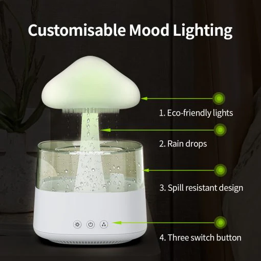 2-in-1 Desk Light Humidifier Rain Cloud Aromatherapy Essential Oil Zen Diffuser & Raining Cloud Night Light Mushroom Lamp - Image 8