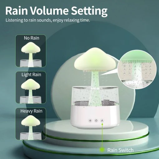 2-in-1 Desk Light Humidifier Rain Cloud Aromatherapy Essential Oil Zen Diffuser & Raining Cloud Night Light Mushroom Lamp - Image 9
