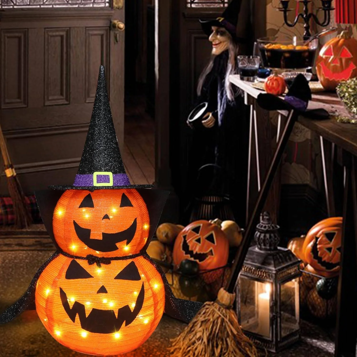 2 Pcs 3ft Halloween Collapsible Lighted In/Outdoor Pumpkin Garden Decoration - Image 3