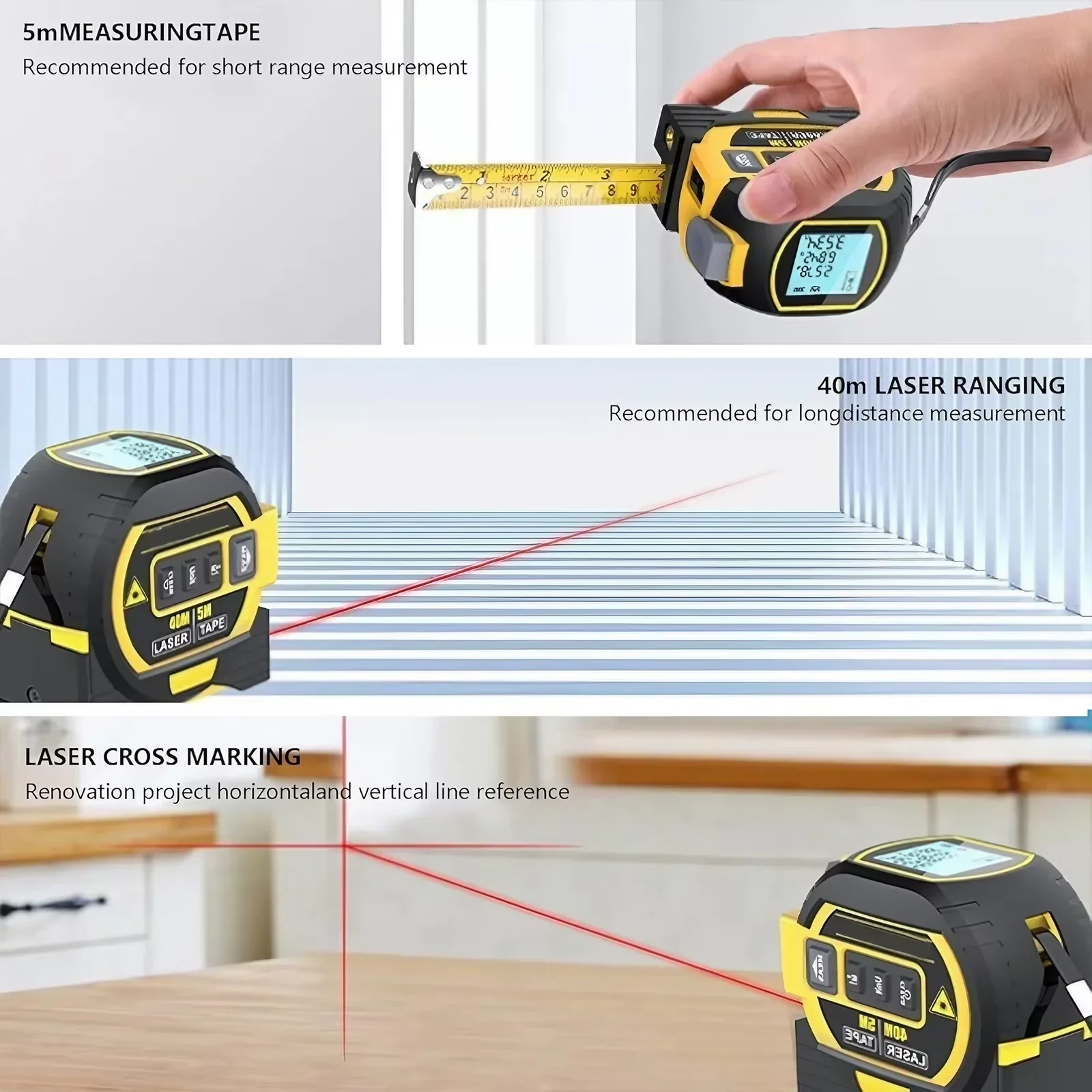 3-In-1 Laser Tape Measure 40/60M Meters Infrared - Image 5