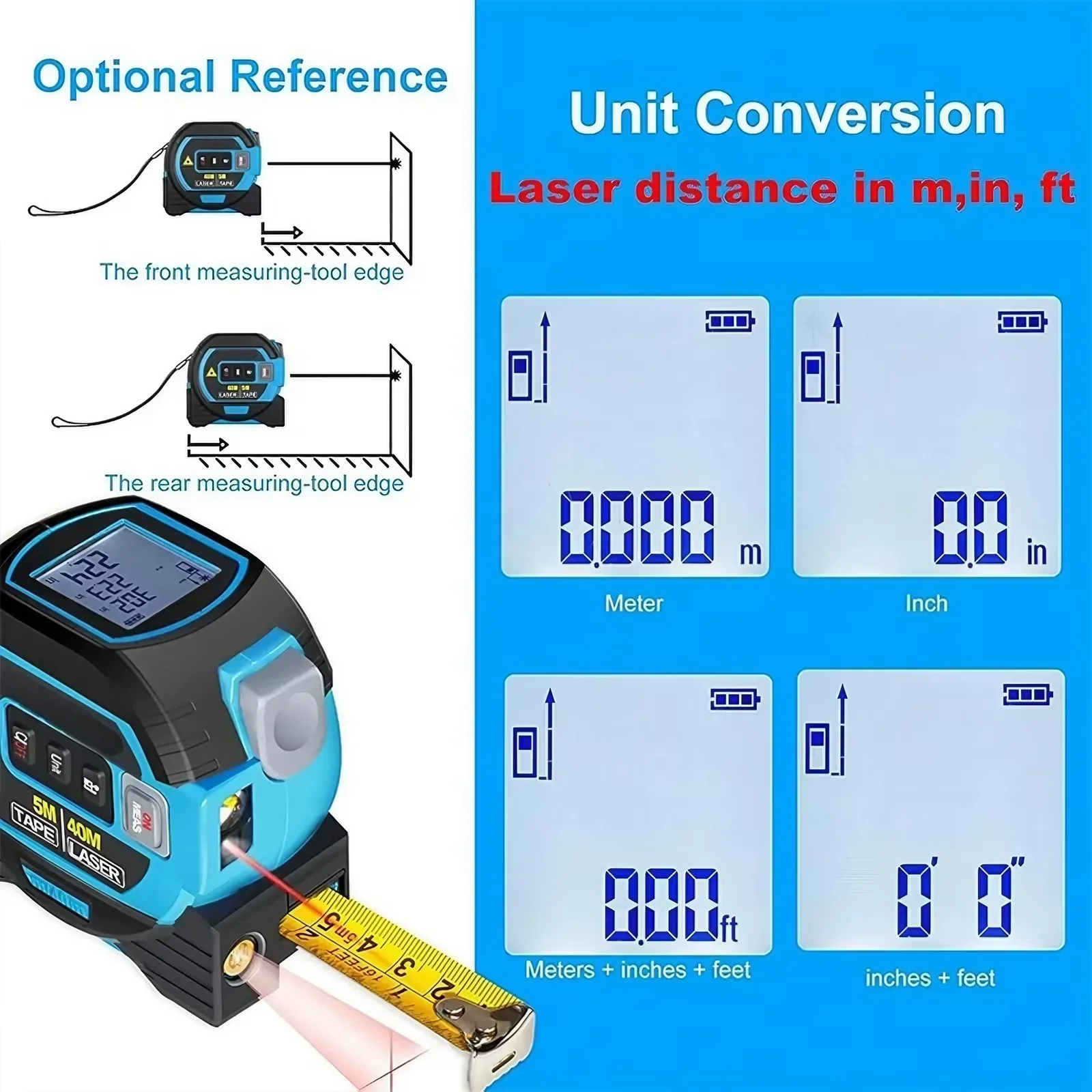 3-In-1 Laser Tape Measure 40/60M Meters Infrared - Image 6