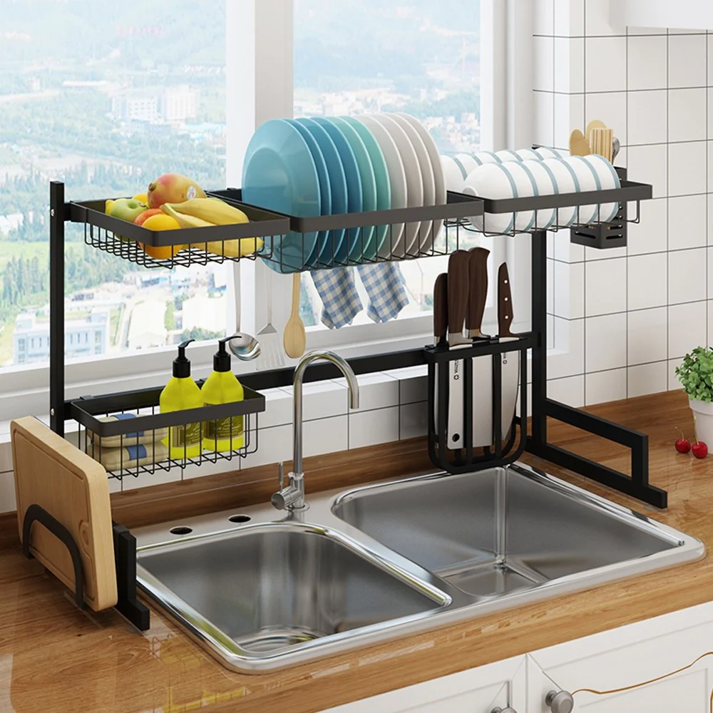 34.6" Stainless Steel Black Dish Drying Rack Over Kitchen Sink, Dishes and Utensils Draining Shelf - Image 5