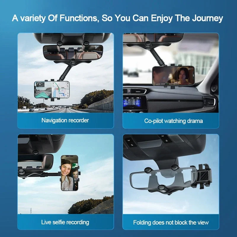 360° Rotating Multifunctional Car Mirror Phone Holder - Image 3
