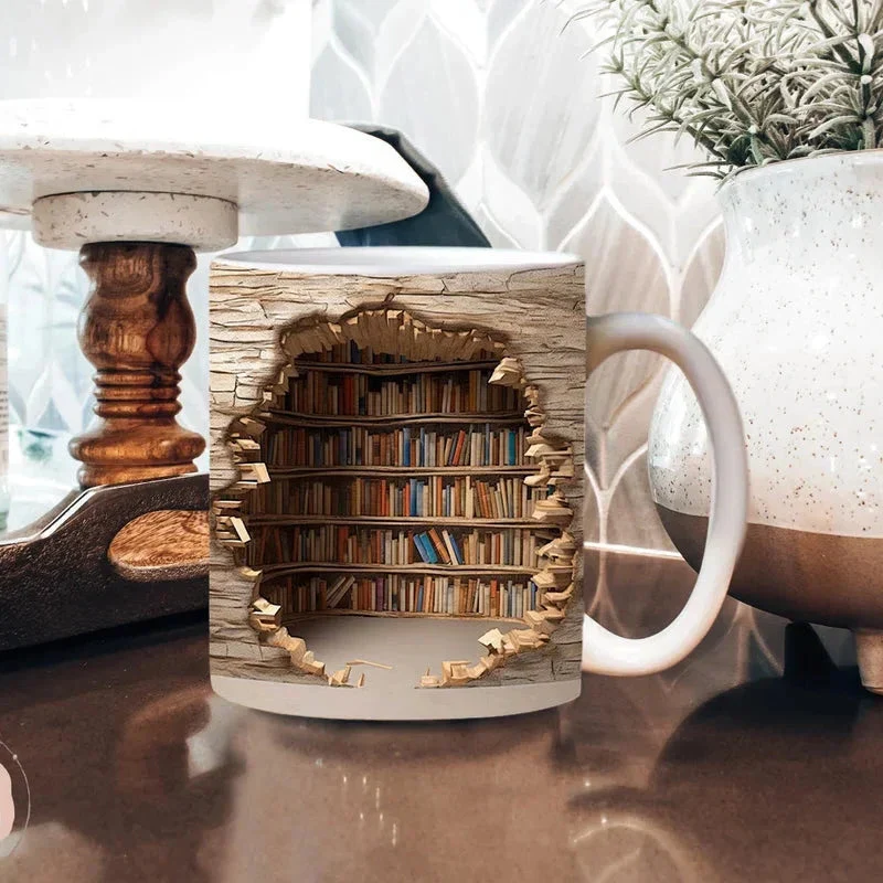 3D Library Bookshelf Mug, Coffee Mugs Gift for Book Lovers - Image 2