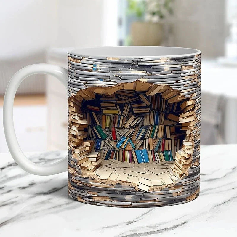 3D Library Bookshelf Mug, Coffee Mugs Gift for Book Lovers - Image 3