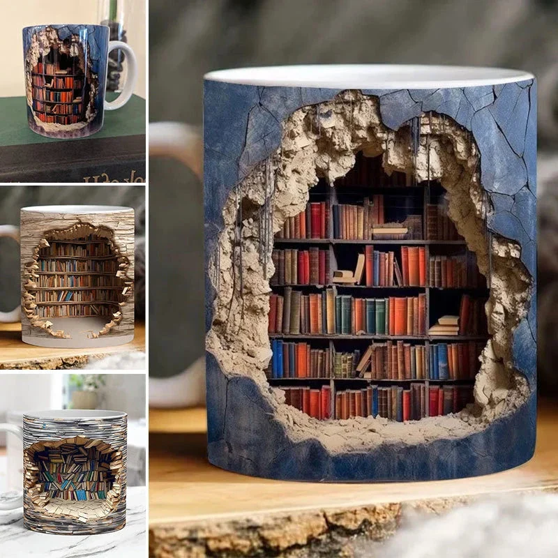 3D Library Bookshelf Mug, Coffee Mugs Gift for Book Lovers - Image 5
