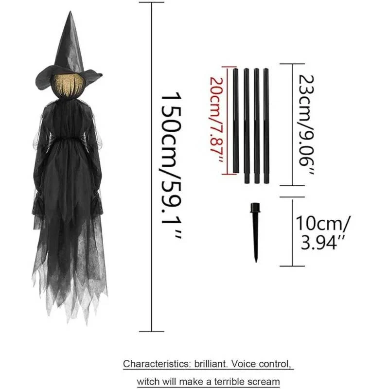 3PCS Indoor And Outdoor Halloween Decorations - Sound Activated Hand Holding Witch - Image 8