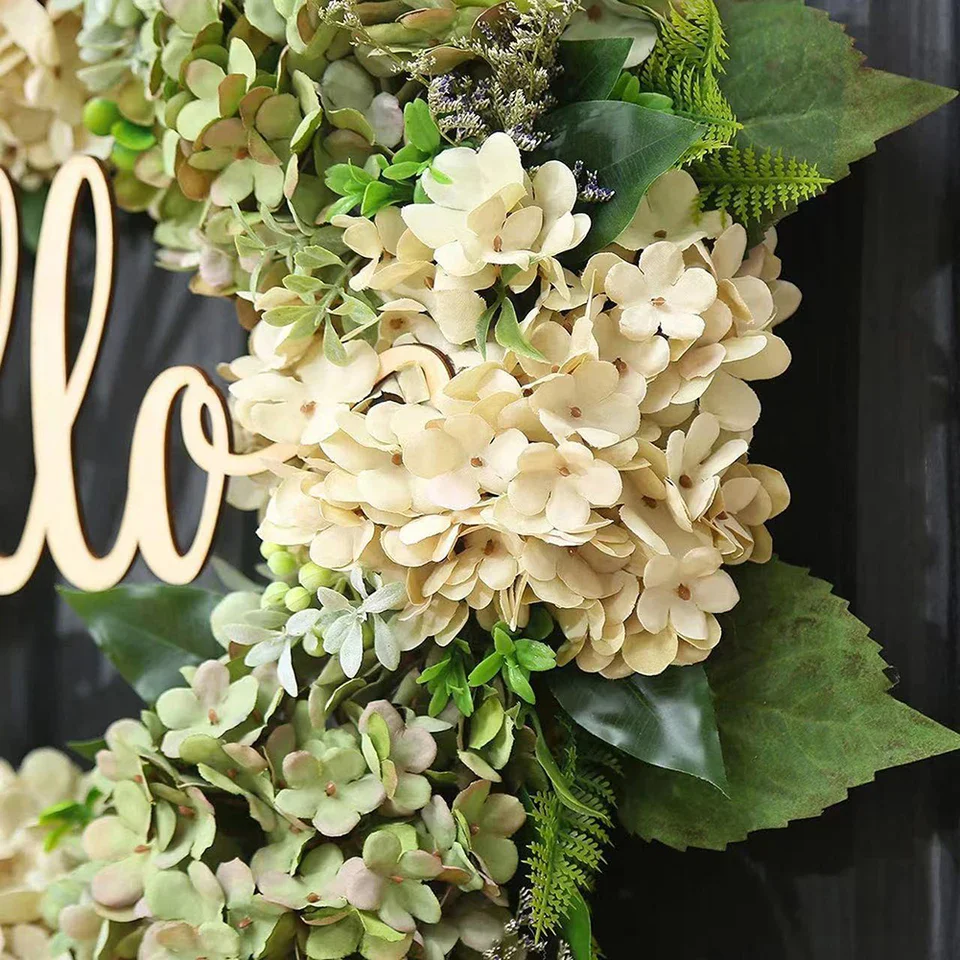 Green Hydrangea Wreath With Hello Sign - Image 2
