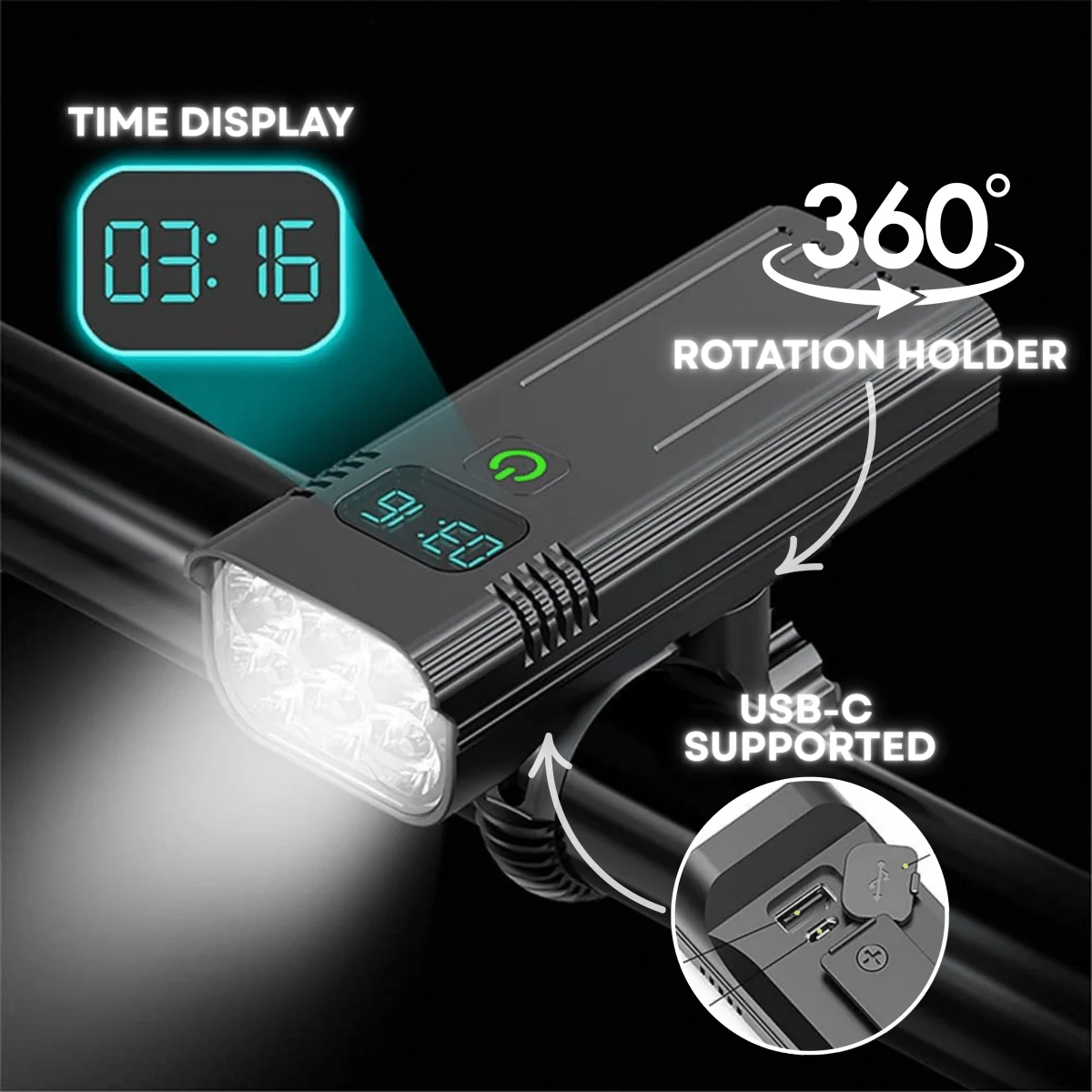 5000 Lumen Bike Light with 12 LEDs & USB-C Rechargeable Battery - Image 2