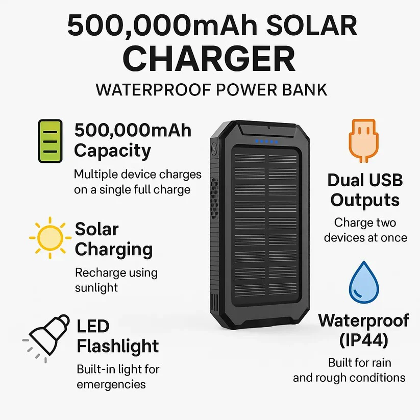500000mAh Solar Charger Waterproof Power Bank External - Image 6