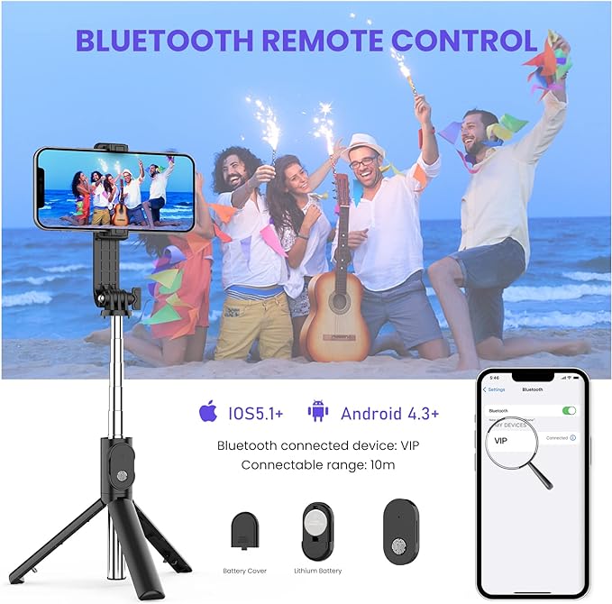 6 In 1 Wireless Bluetooth Selfie Stick With Fill Light - Image 2