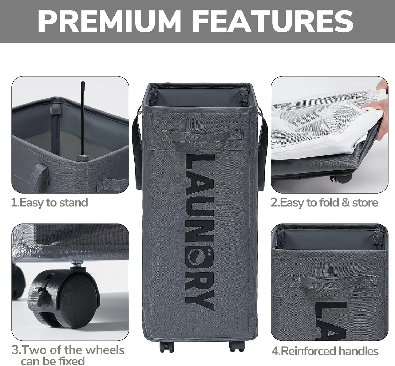 75L Collapsible Large Laundry Basket with Wheels - Image 2