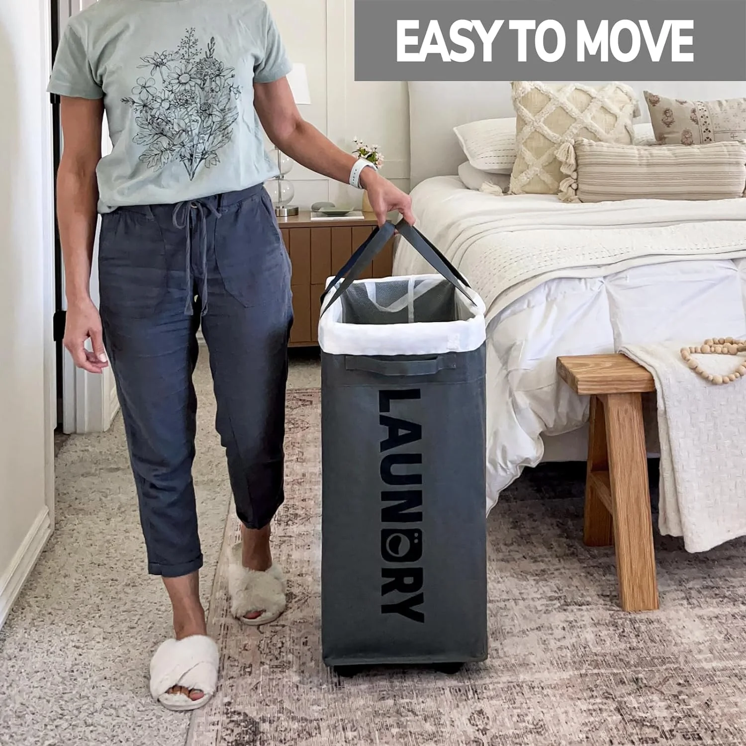 75L Collapsible Large Laundry Basket with Wheels - Image 3