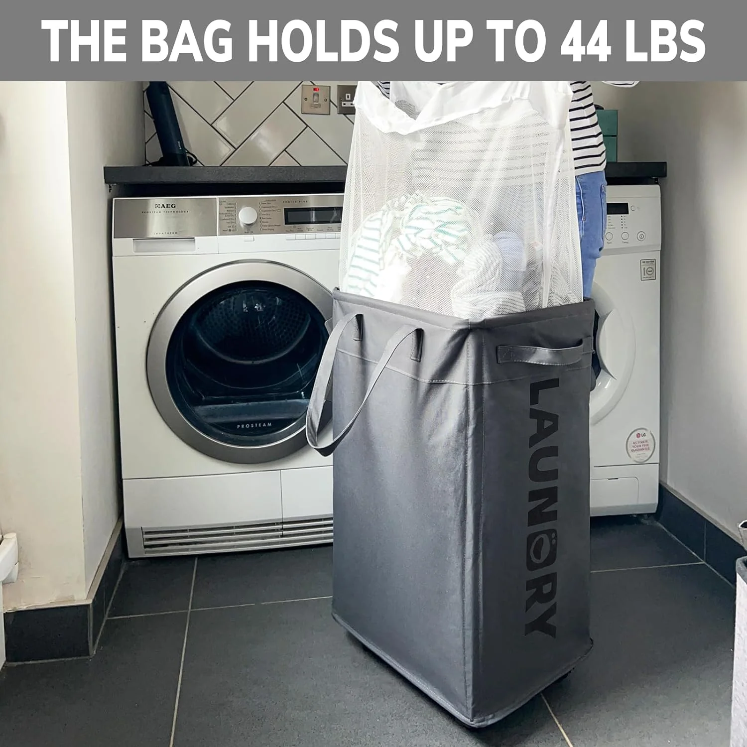 75L Collapsible Large Laundry Basket with Wheels - Image 5