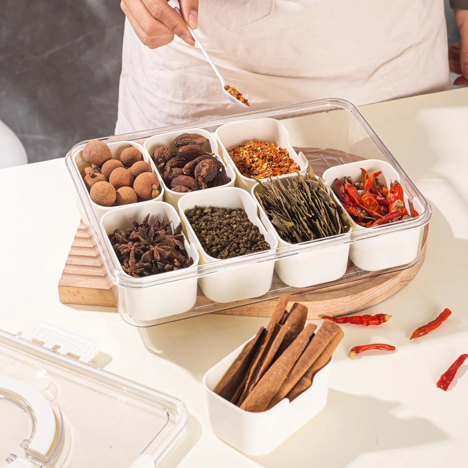 8 Compartments divided serving tray with Handle - Image 7