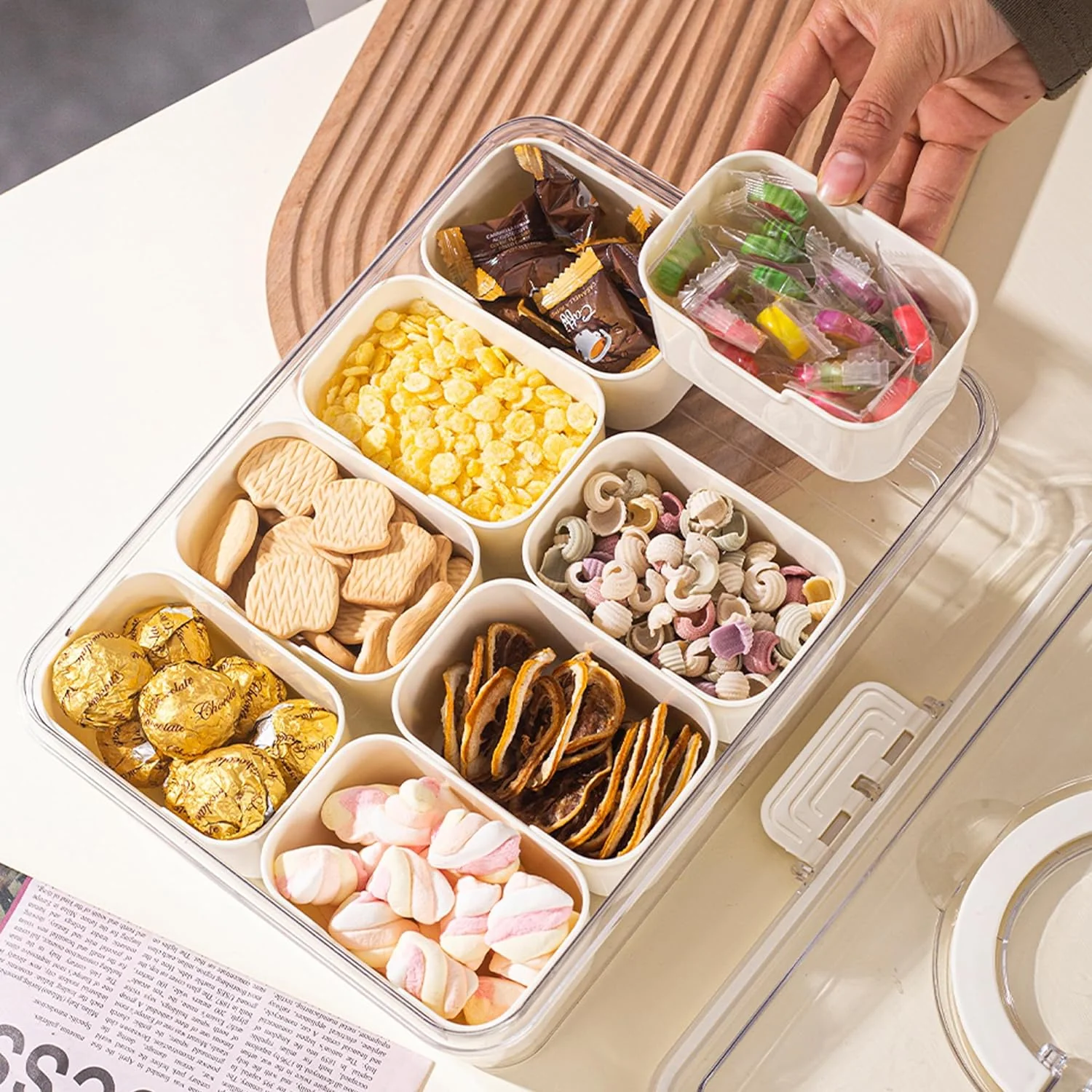 8 Compartments divided serving tray with Handle - Image 8
