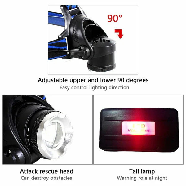 990000LM Rechargeable LED Headlamp Zoomable Torch Tactical Headlight Flashlight - Image 5