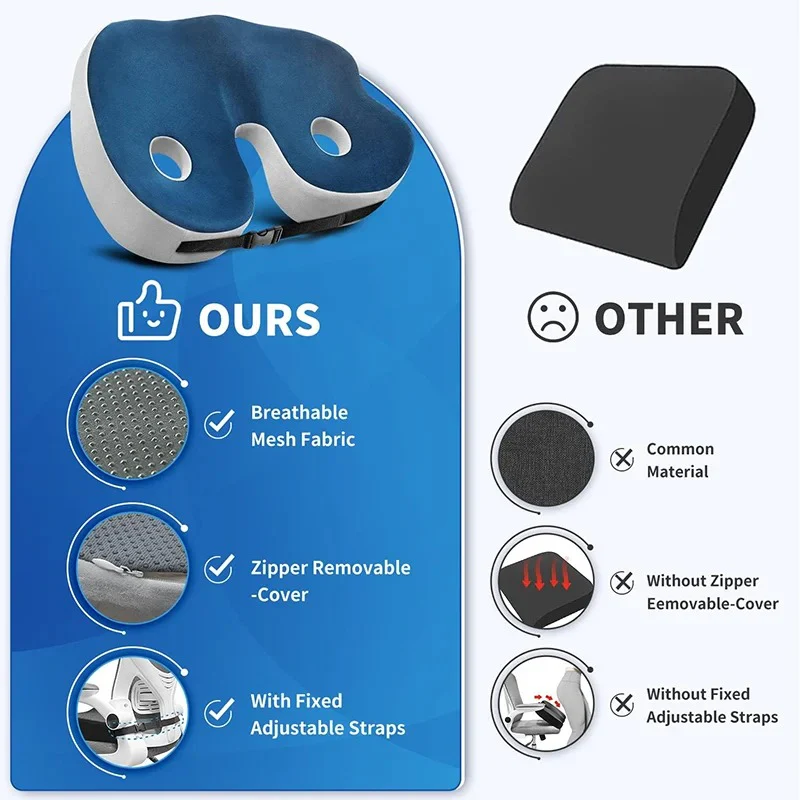 Adjustable Memory Foam Sit Bone Relief Seat Cushion - Image 5