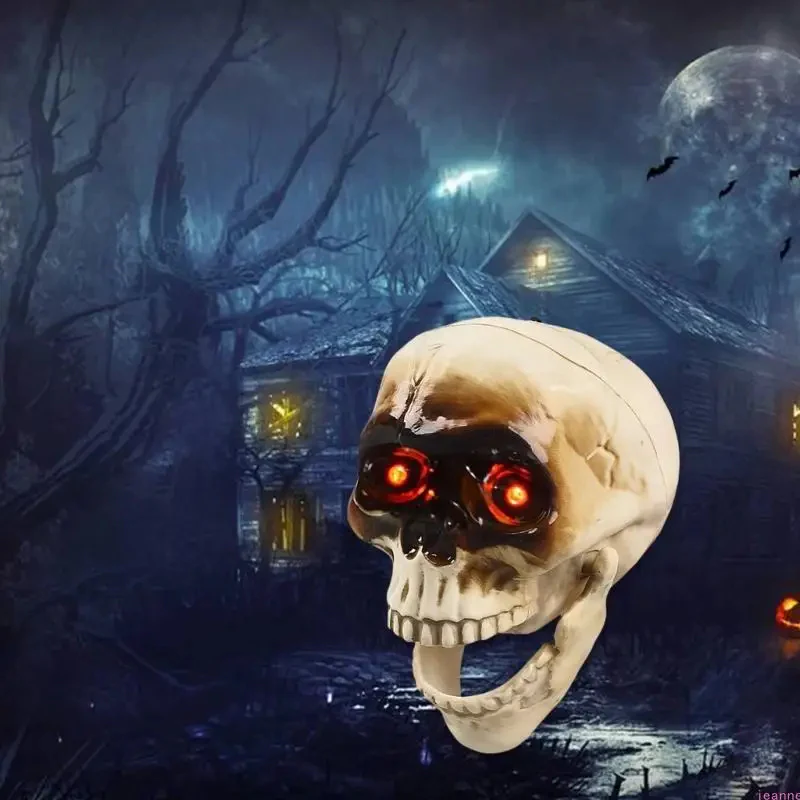 Animated Halloween Skeleton Head with Flashing Eyes - Image 3