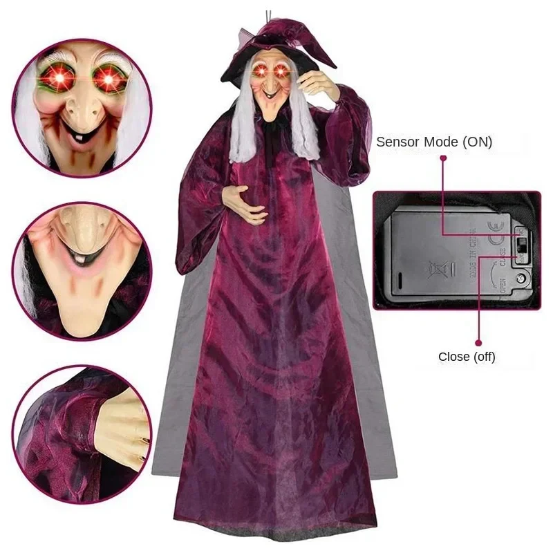 Animated Halloween Witch Decor with Sound and Glowing Eyes - Image 3