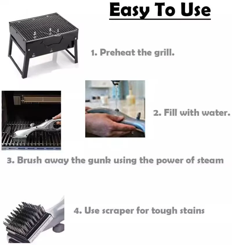 Barbecue Grill Outdoor Steam Cleaning Brush BBQ Cleaner Charcoal Scraper - Image 6