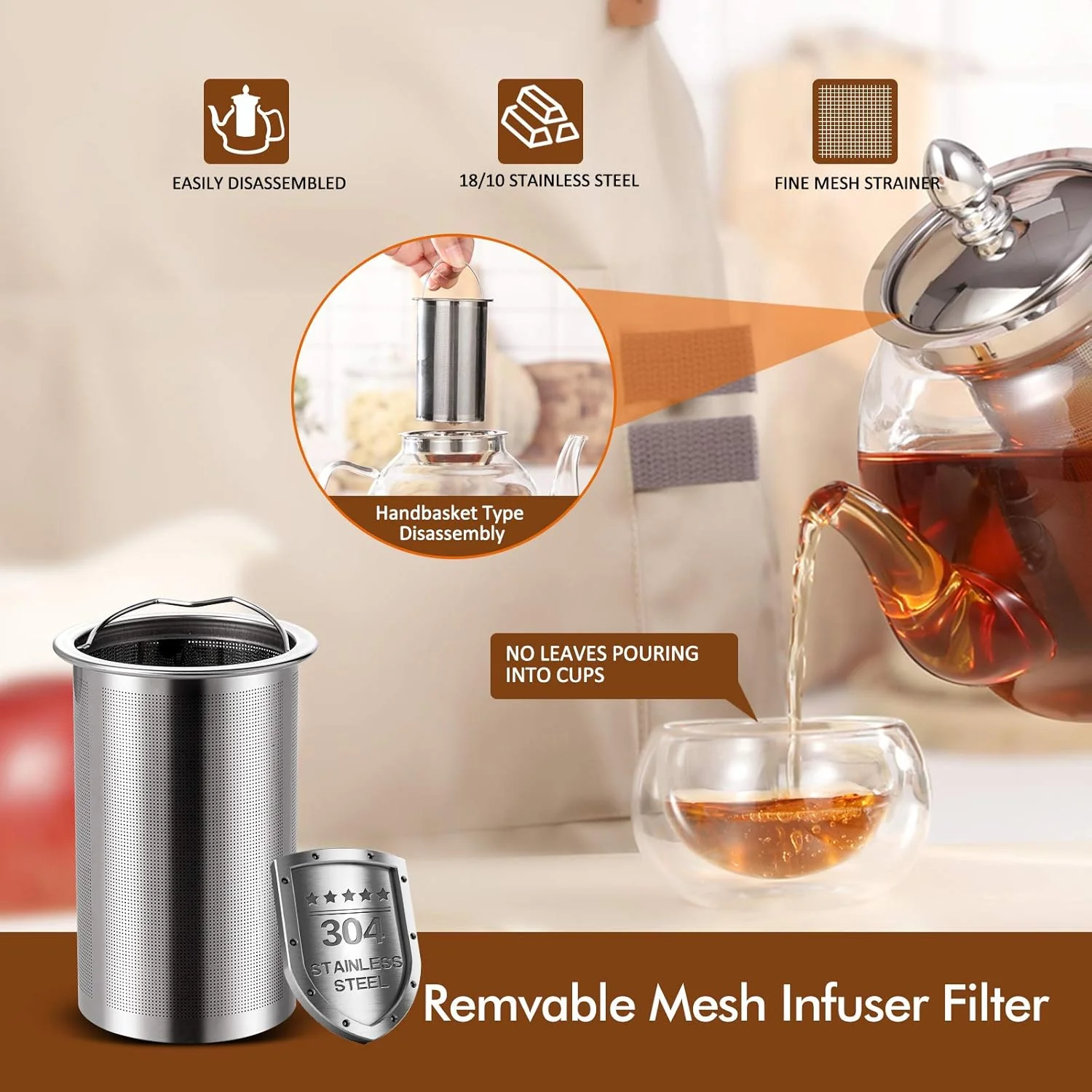 Blooming And Loose Leaf 1000ml Glass Teapot With Removable Infuser - Image 4