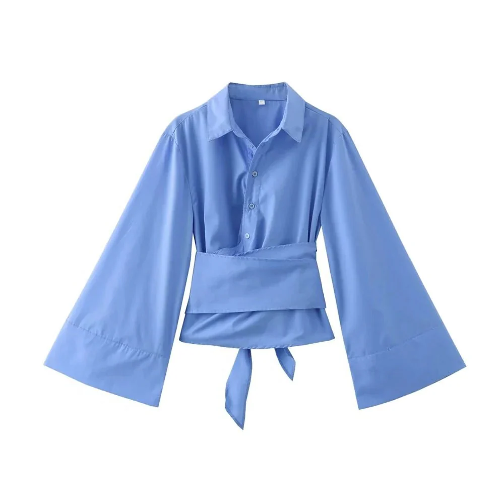 Blouse With Wide Bow Belt - Image 2