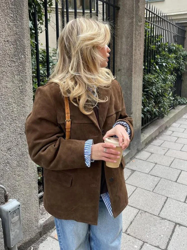 Brown Single-breasted Jacket - Image 2