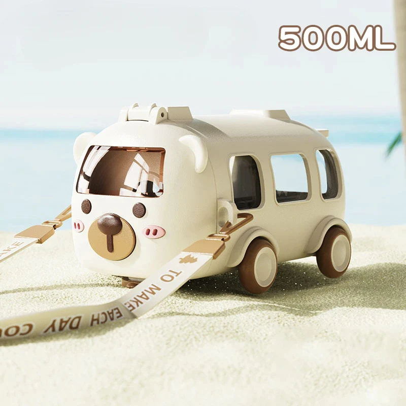 Cartoon Toy Bus Water Bottle with Straw - Image 5