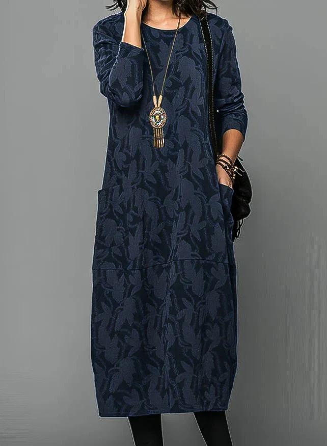 Casual Winter Dress For Women With Round Neckline and Warm Fabric - Image 3