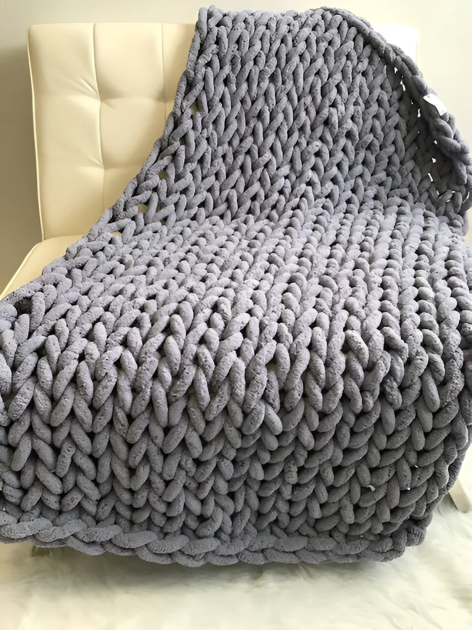Chenille Chunky Knitted Blanket, Thick Cable Knit Throw for Couch Bed Sofa - Image 4