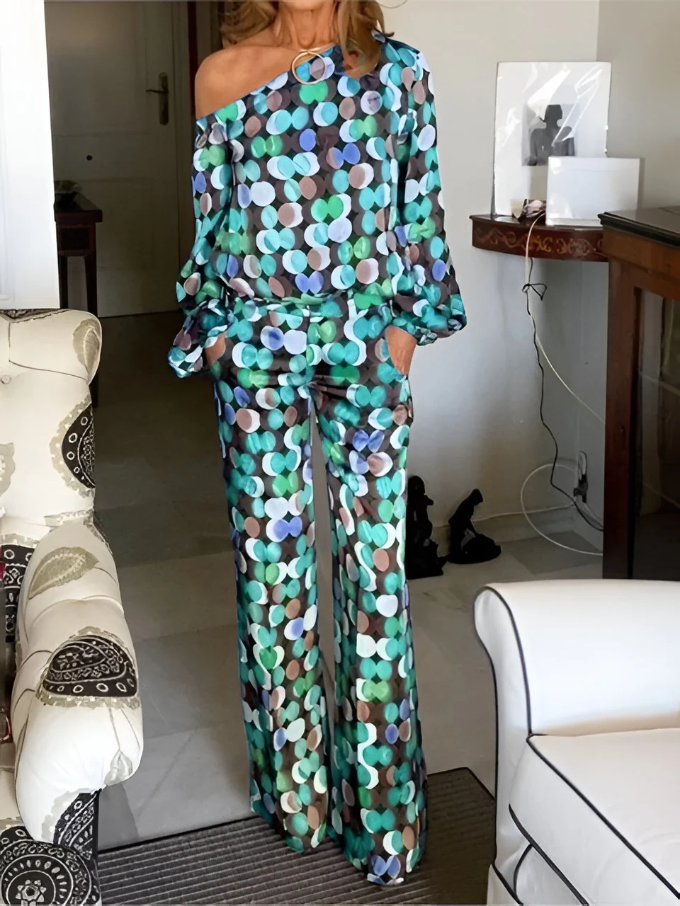 Geometric Pattern Two Piece Clothing Set - Image 3
