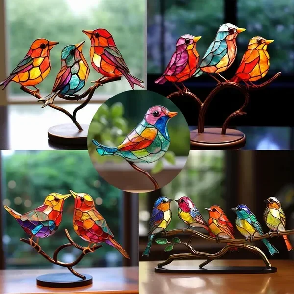 Colorful Birds on Branch Desktop Ornaments - Image 2