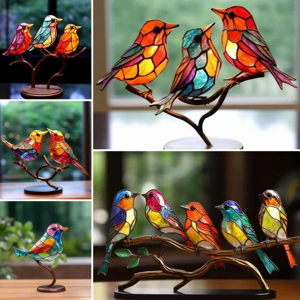 Colorful Birds on Branch Desktop Ornaments - Image 3