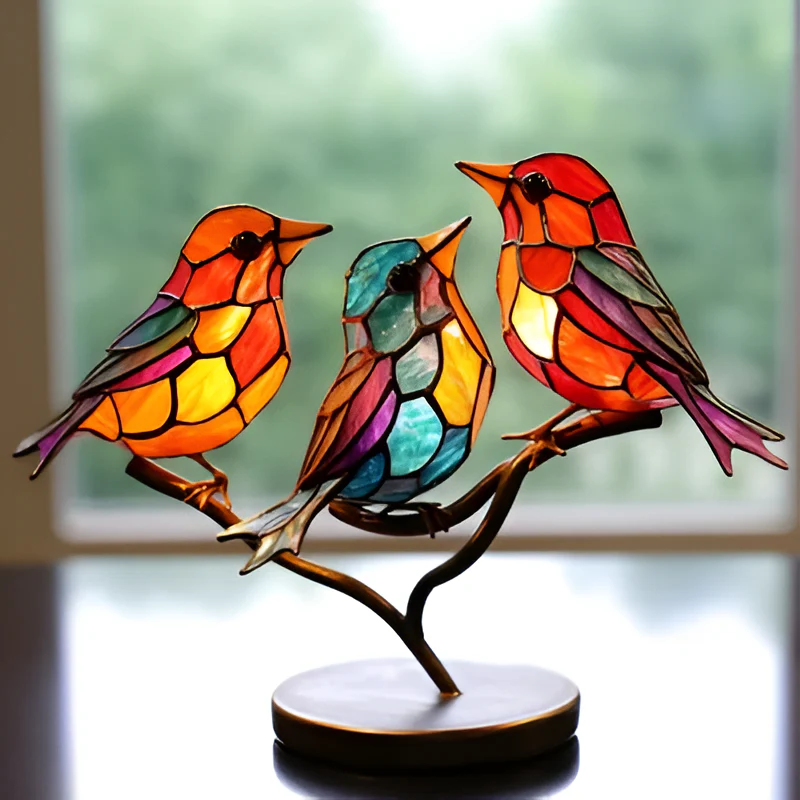 Colorful Birds on Branch Desktop Ornaments - Image 8