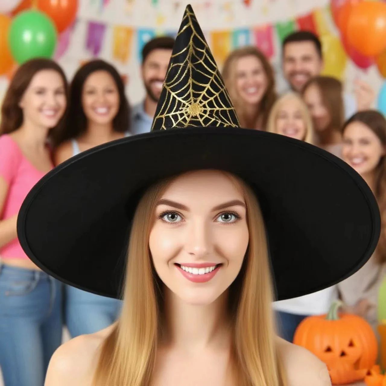 Colorful Spider Web Witch Hat Halloween Costume - Image 2