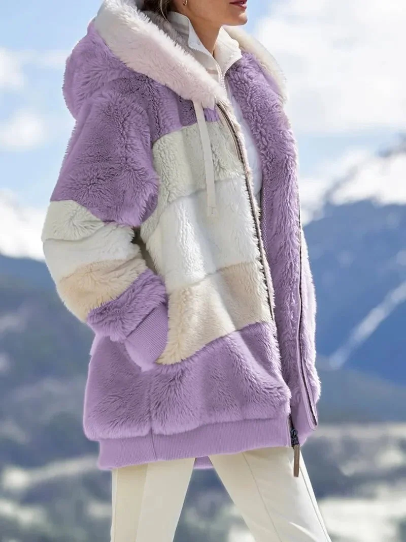 Contrasting Lamb Wool Padded Coat - Image 6