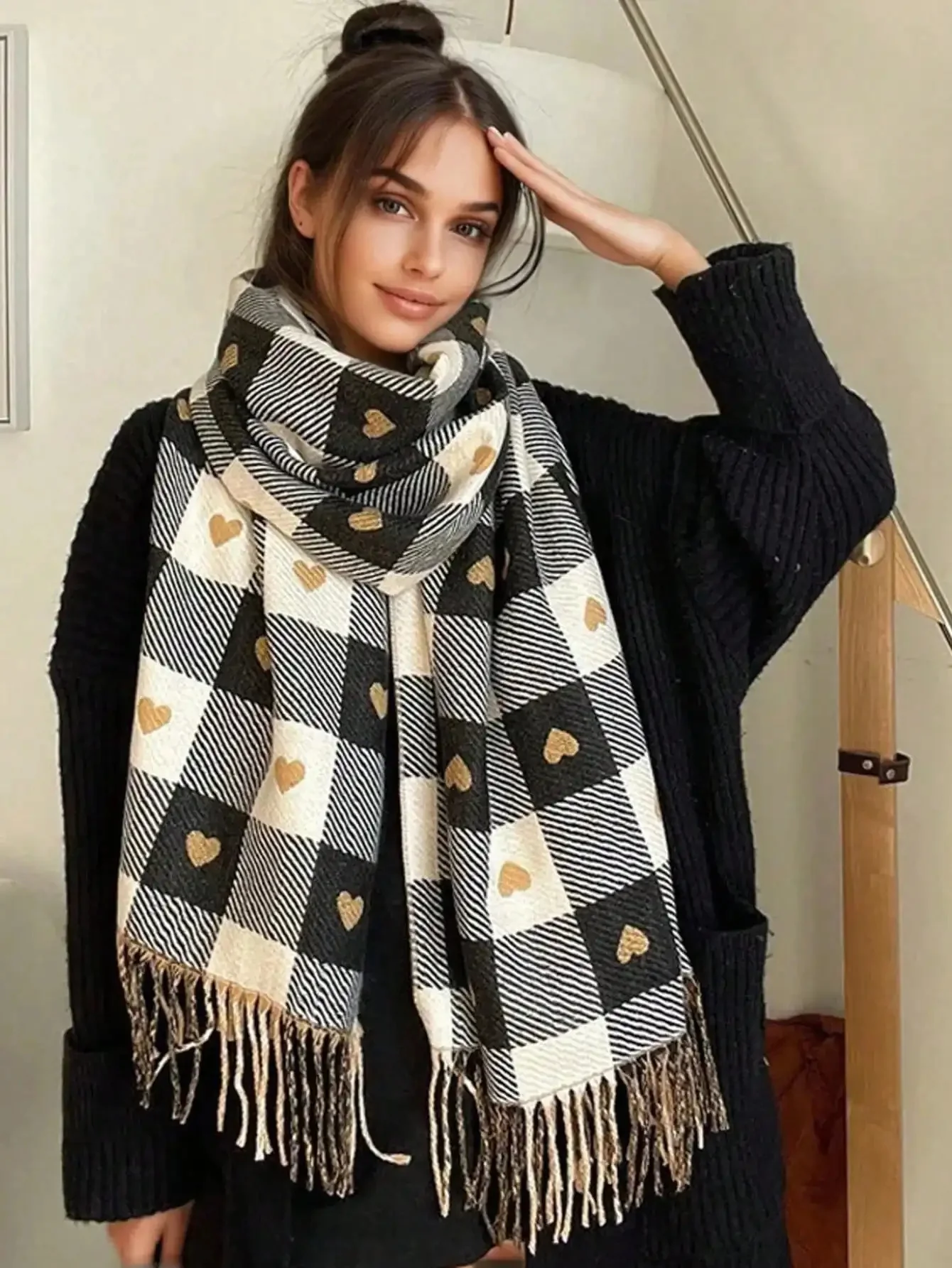 Cozy Checkered Winter Scarf Shawl - Image 3