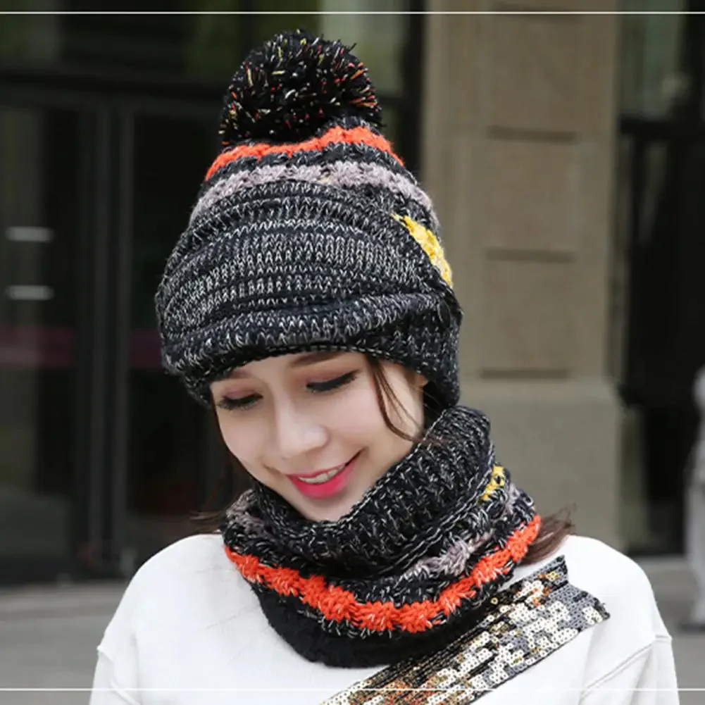 Cozy Knitted Hat Scarf Set with Velvet Lining - Image 2