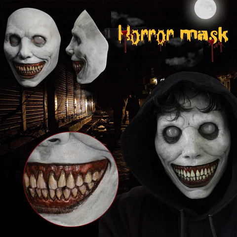 Creepy Smiling Face Evil Mask - Creepy White Eyed Demon Smiling Mask - Image 7