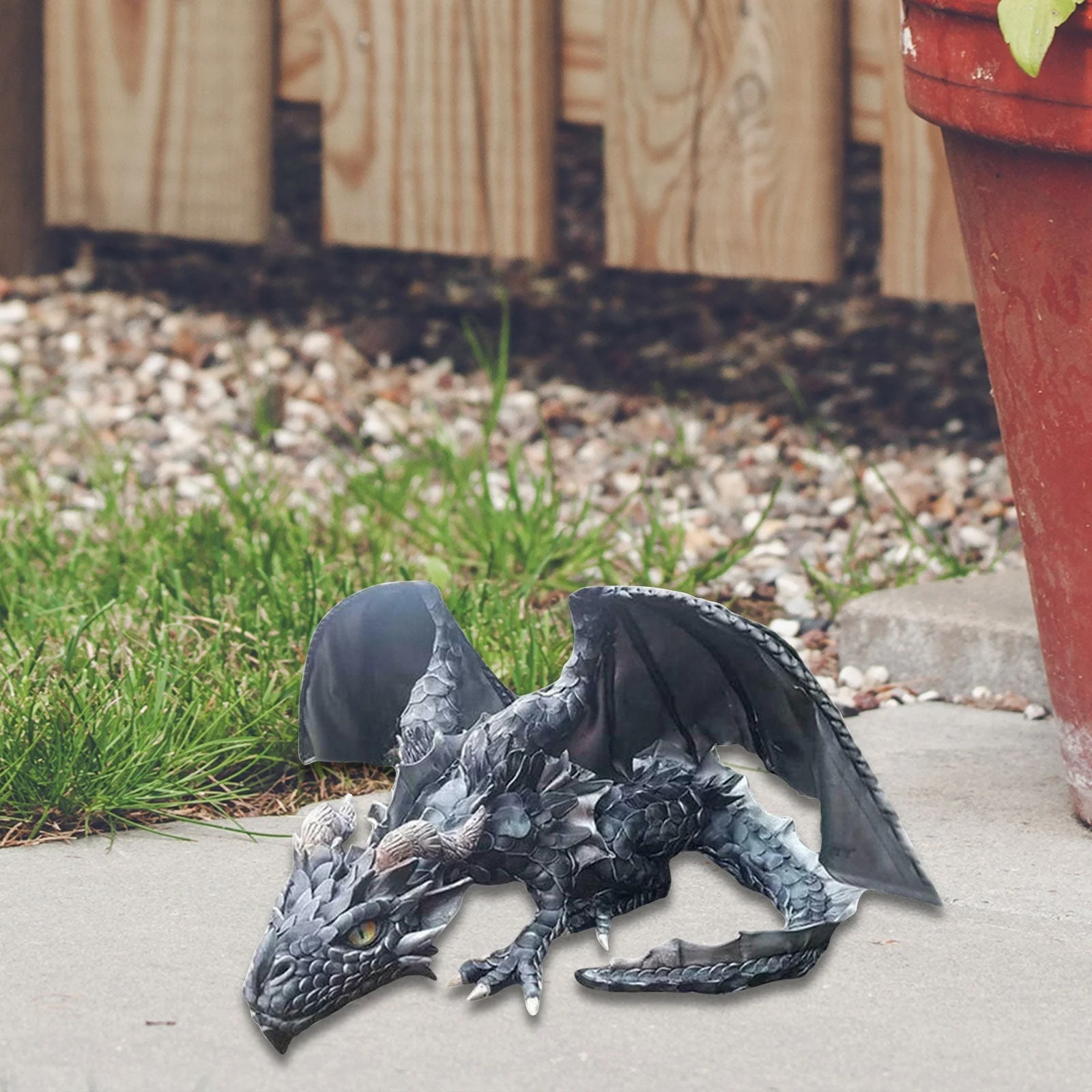 Crouching Dragon Guardian Statue: Gothic Outdoor Decoration - Image 2