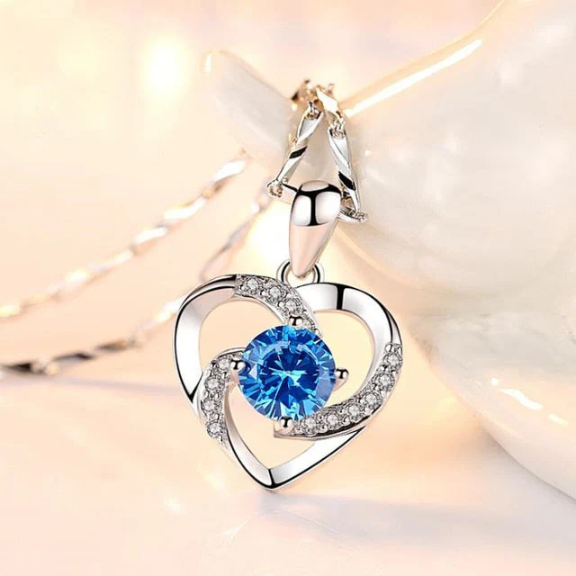 Crystal Heart Necklace - 925 Sterling Silver Pendant CZ Crystal - Image 3