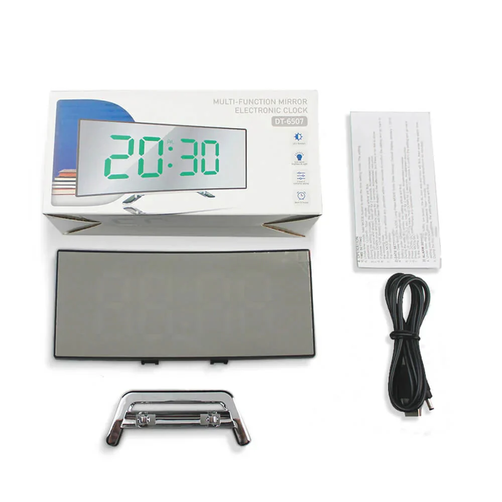 Curved LED Digital Alarm Clock With Mirror Display And Large Screen - Image 5