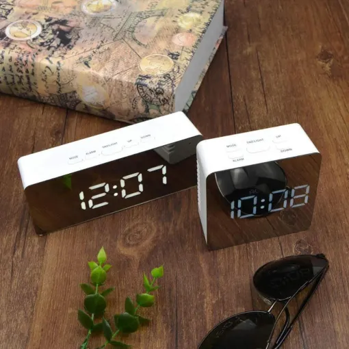Digital Alarm Clock Smart Mirror Desktop Bedside Nightlight - Image 2
