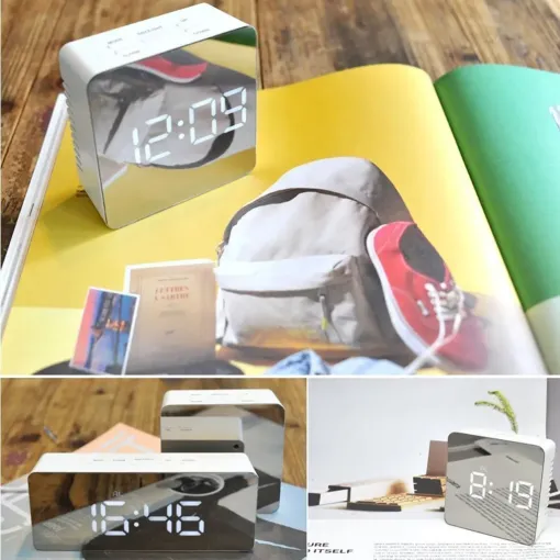 Digital Alarm Clock Smart Mirror Desktop Bedside Nightlight - Image 3