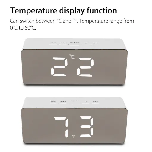 Digital Alarm Clock Smart Mirror Desktop Bedside Nightlight - Image 6