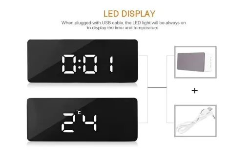 Digital Alarm Clock Smart Mirror Desktop Bedside Nightlight - Image 7