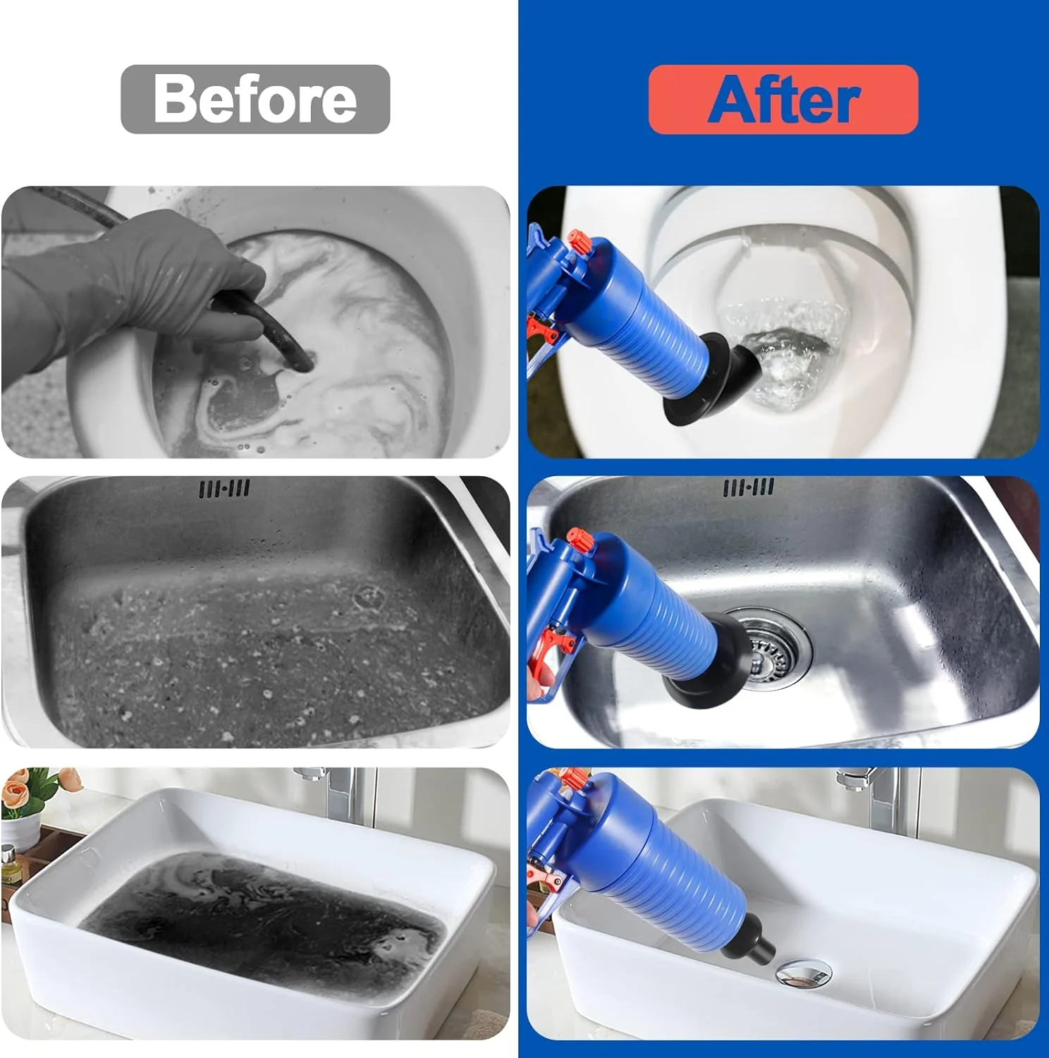 Drain Blaster Air Toilet Sink Plunger Gun Drain Clog Remover Tool - Image 2